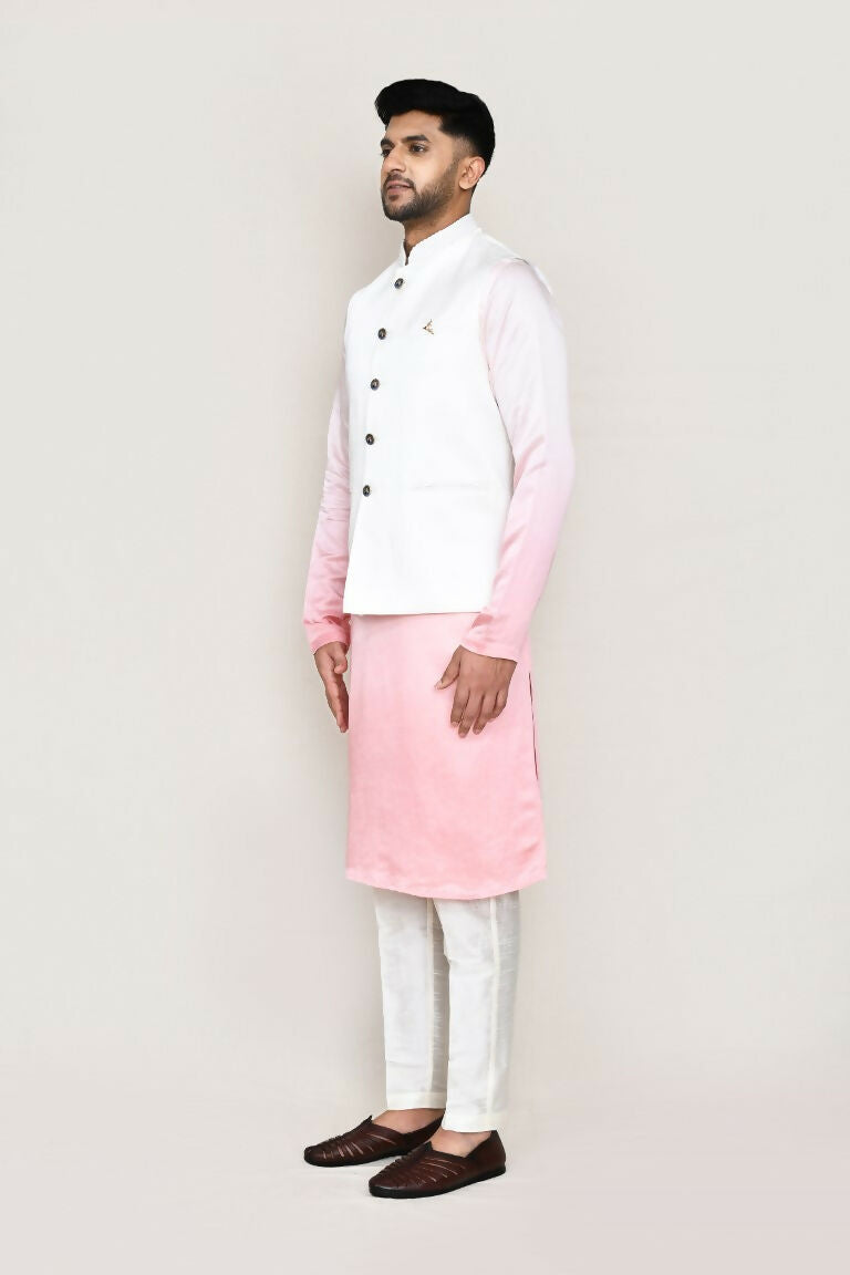 Joban Fashion White Colored Art Silk Fabric Kurta, Jacket With Straight Fit Pant | Grocsy
