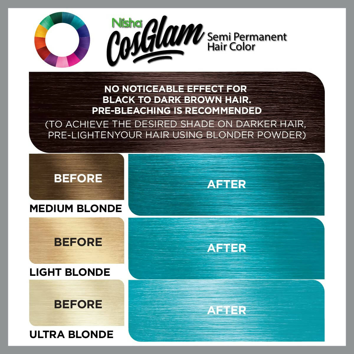 Nisha Cosglam Semi Permanent Hair Color 53 Electric Teal | Grocsy