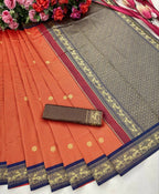 DEIANA'S Beautiful Designer Golden zari Soft Lichi Silk Saree - Orange | Grocsy