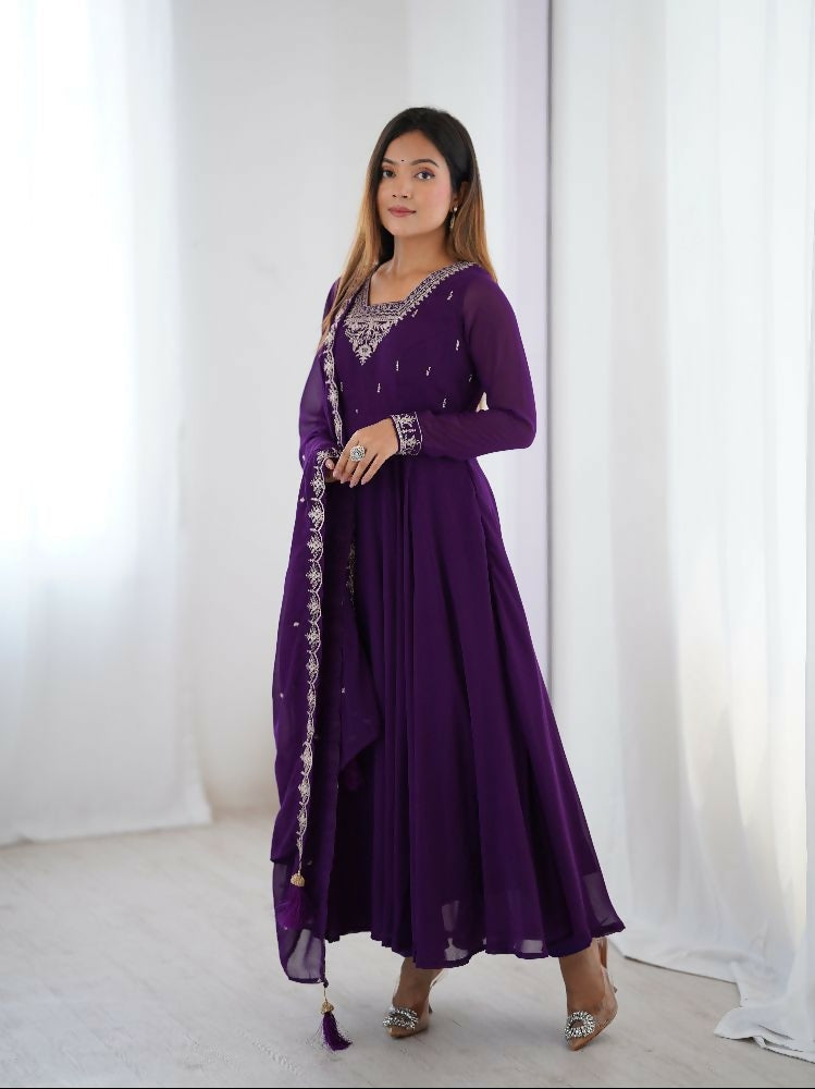Joban Fashion Purple Kurta Set Georgette Sequence Embroidery Work | Grocsy