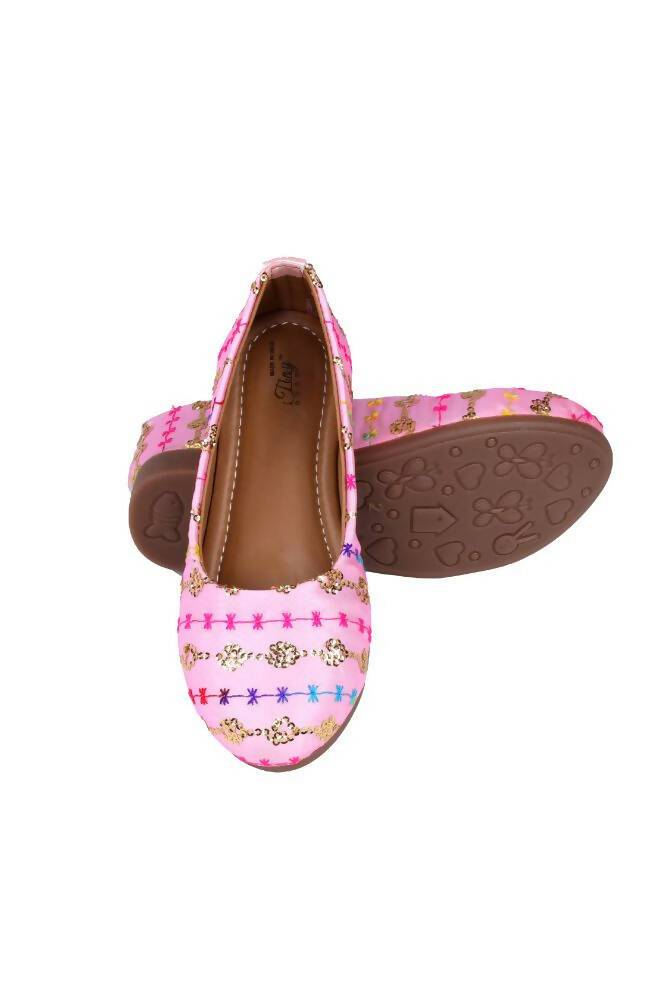 Tiny Bugs Girls Embroidered Ethnic Ballerinas-Pink | Grocsy