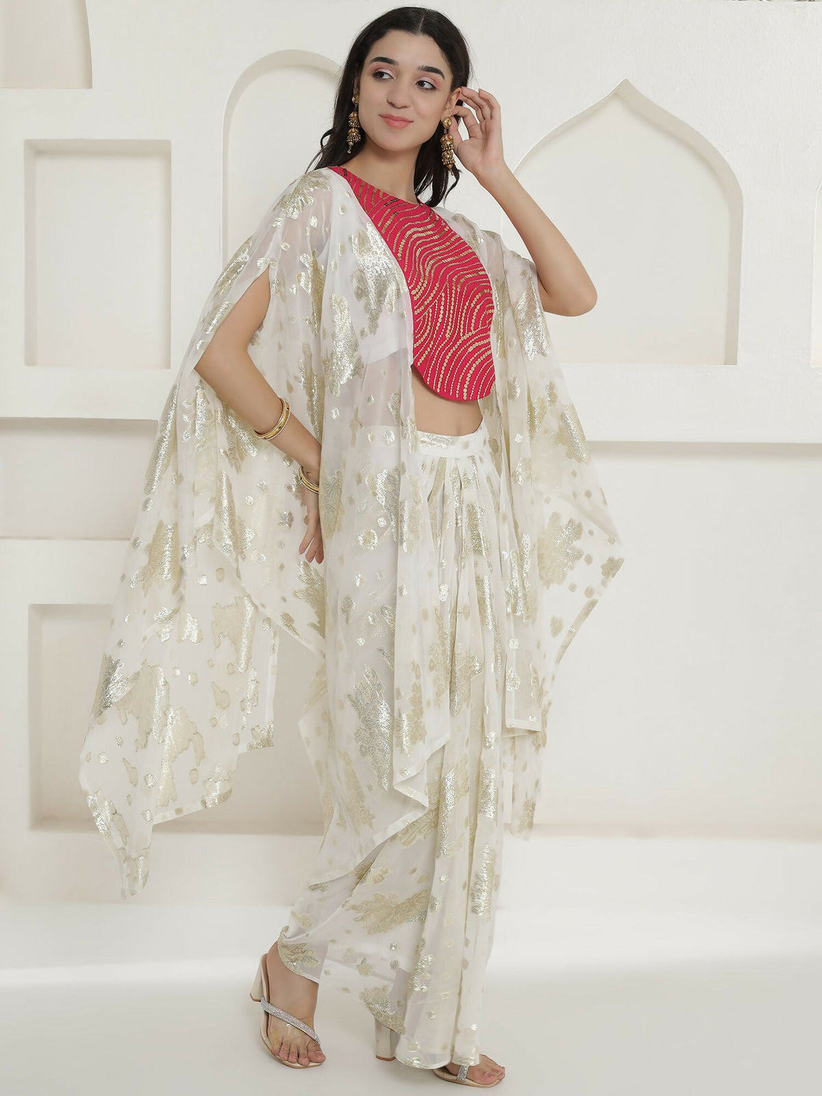 Joban Fashion White & Pink Kaftaan With Skirt | Grocsy
