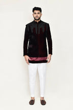 Joban Fashion Maroon Colored Satin Silk Fabric Open Prince Coat, Kurta With Straight Fit Pant | Grocsy