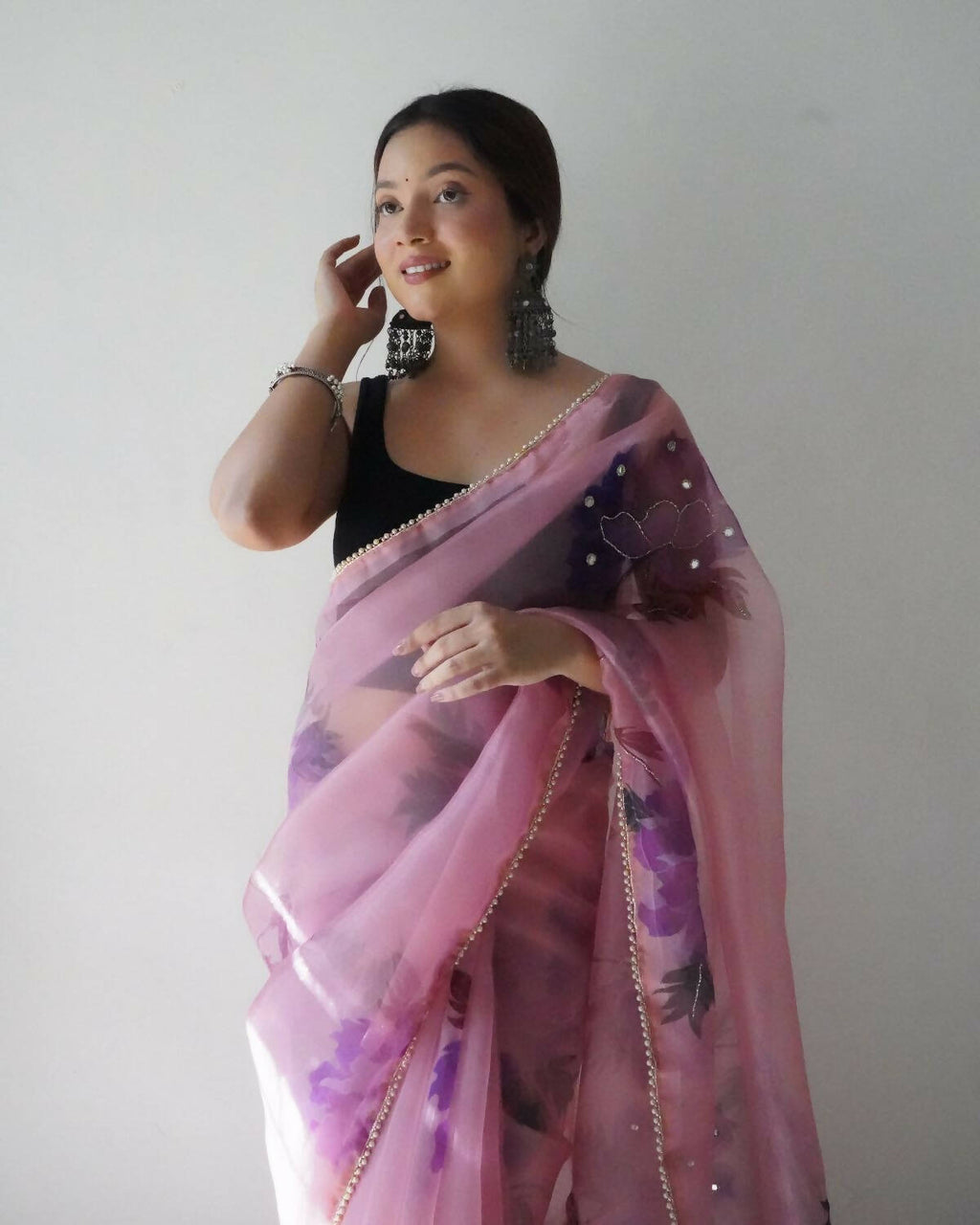 Vamsee Pink Organza Saree | Grocsy