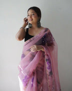 Vamsee Pink Organza Saree | Grocsy