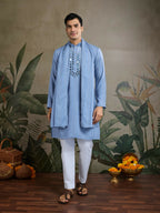 Vastranavya Light Blue Exclusive Viscose Silk Festival Wear Real Mirror Work Kurta with Dupatta | Grocsy