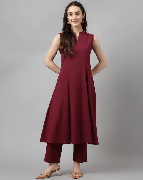 FIORRA Women's Maroon Rayon Silk A-Line Kurta Set | Grocsy