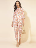 Janasya Women's White Cotton Floral Printed Casual A-Line Co-ords | Grocsy