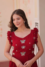 Vastranavya Maroon Faux Blooming With Sequins Multithreaded Beads Embroidered work Gown | Grocsy