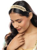 Gold-Polished White Kundan-Studded Pearl Beaded Hair Band - Ruby Raang | Grocsy