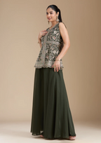 Teeya Creation Mehendi Color Star Georgette Party Wear Designer Peplum Sharara Set | Grocsy