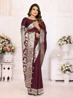 Anaita Dark Brown Banarasi Silk With Beautiful Gala Weaving Saree With Blouse | Grocsy
