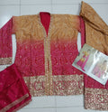 Vastranavya Yellow-Pink Chinon Bandhini Print with Embroidery & Mirror or Jharkhan work Sharara Suit | Grocsy