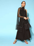 Ahalyaa Women Black Colour Crepe Foil Printed Kurta Sharara Set With Dupatta | Grocsy