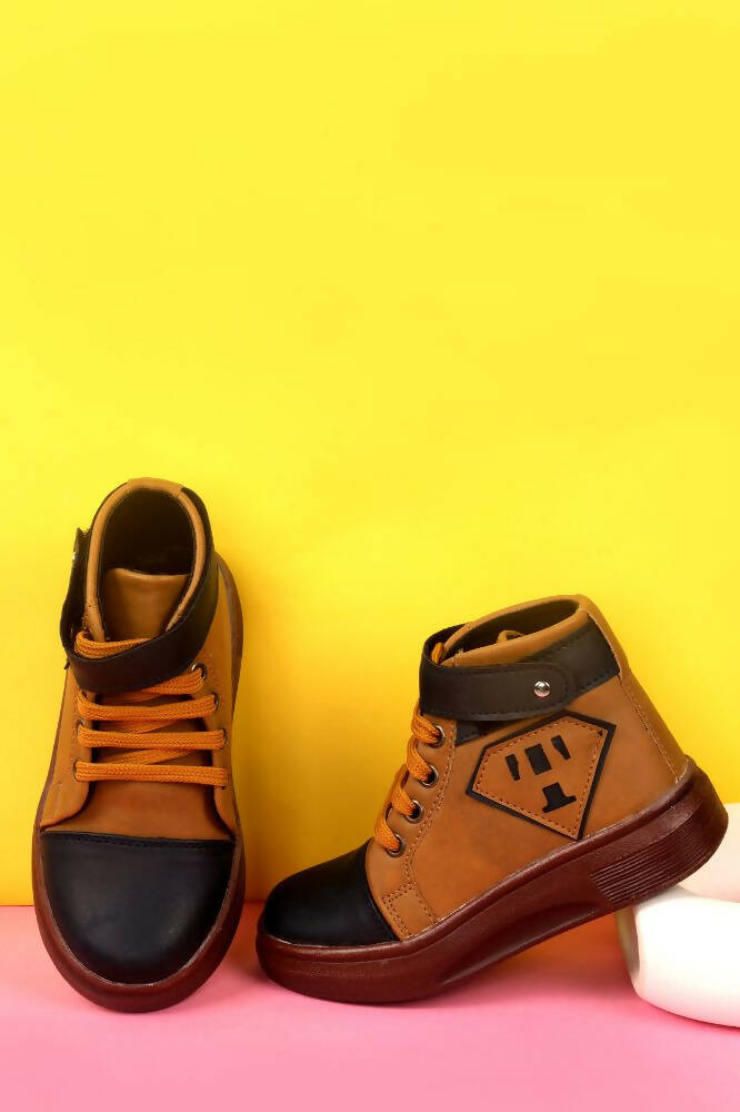 Tiny Bugs Boys Party Wear Mid Top Boots - Tan | Grocsy