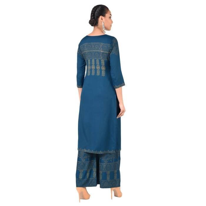 Aniyah Rayon Block Print Front Slit Straight Kurta In Blue Color (AN-167K) | Grocsy