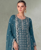 KC Sky Blue Pakistani Straight Suit For Women Chiffon | Grocsy