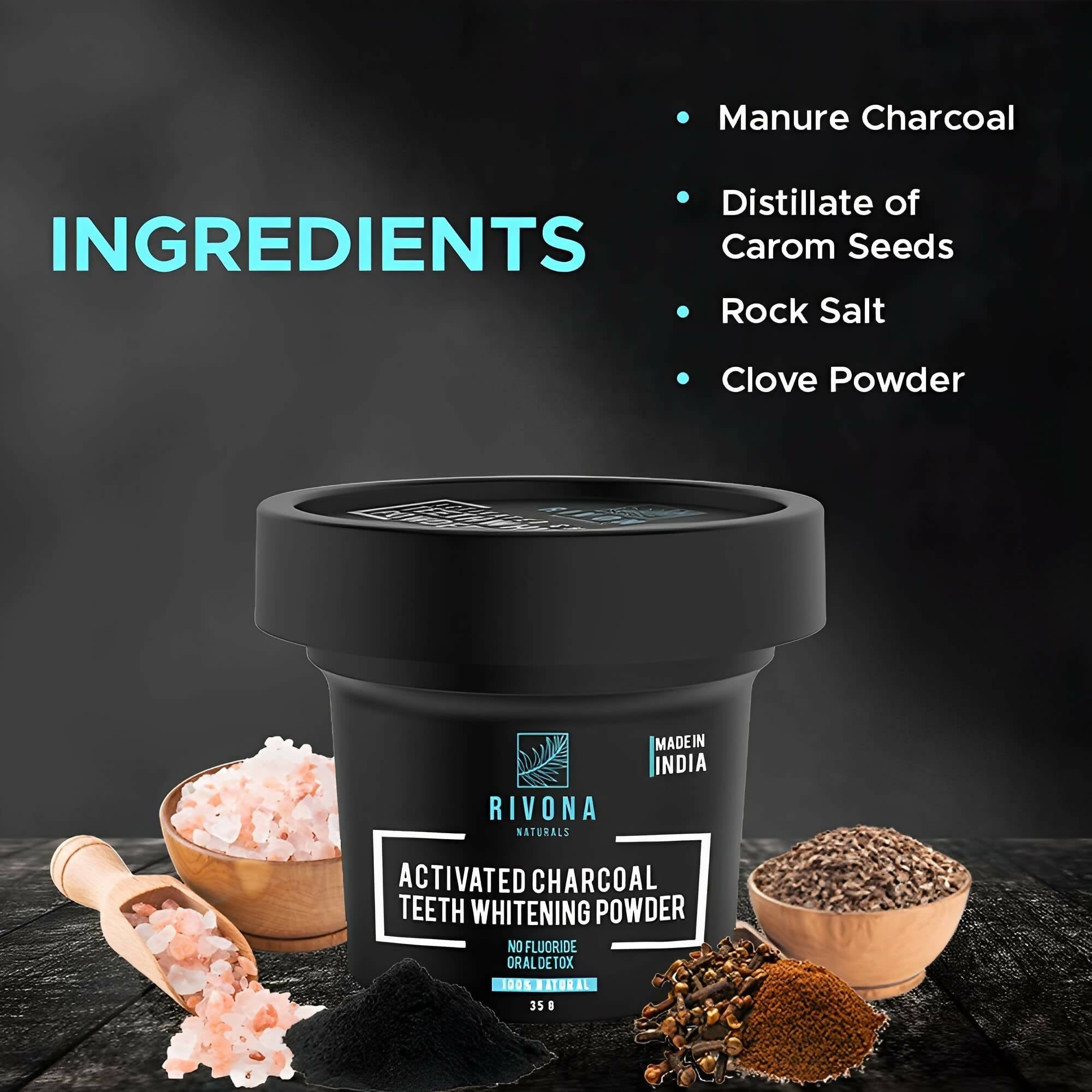Rivona Naturals Activated Charcoal Teeth Whitening Powder | Grocsy