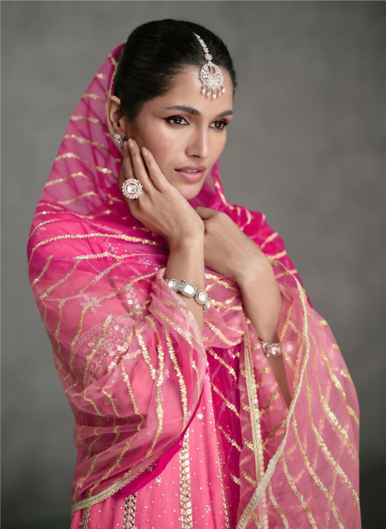 Vastranavya Pink Embroidered Sequins Work Pakistani Palazzo Suit | Grocsy