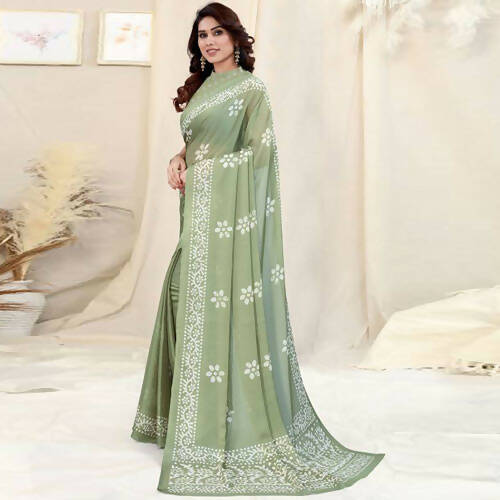 Women's Partywear Designer Pista Chinon Shiffon Fancy Saree - Dyuti | Grocsy