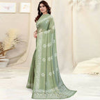 Women's Partywear Designer Pista Chinon Shiffon Fancy Saree - Dyuti | Grocsy