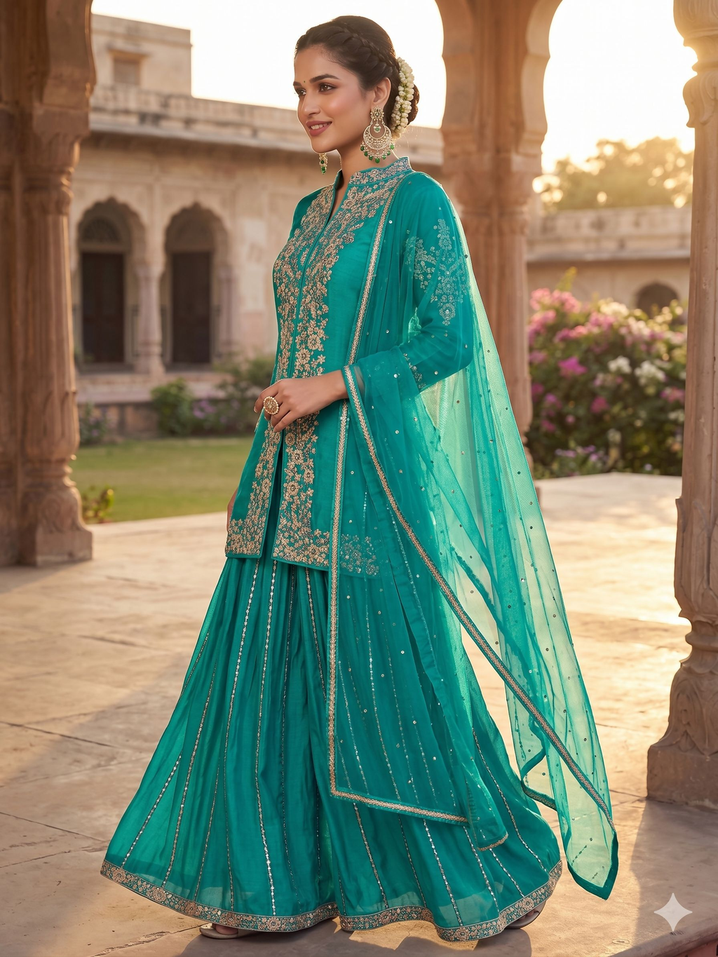Teeya Creation Womens New Trendy Silk With Heavy Embroiedery With Sequence Work Teal Kurta Set | Grocsy