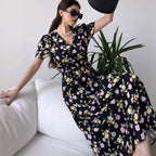 Pimu New Season Baby Collar Viscose Midi Dress - Belted Trend - Black | Grocsy