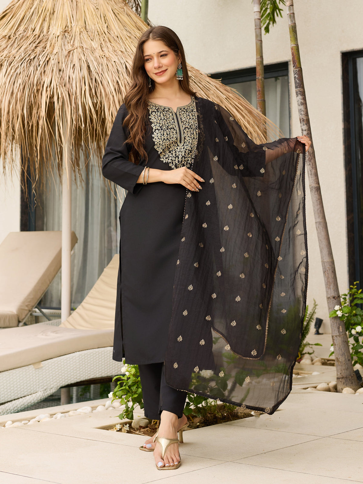 The52 Women Embroidery Work with Viscose Fabric Straight Kurta, Pant and Dupatta Set | Grocsy