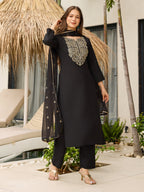 The52 Women Embroidery Work with Viscose Fabric Straight Kurta, Pant and Dupatta Set | Grocsy