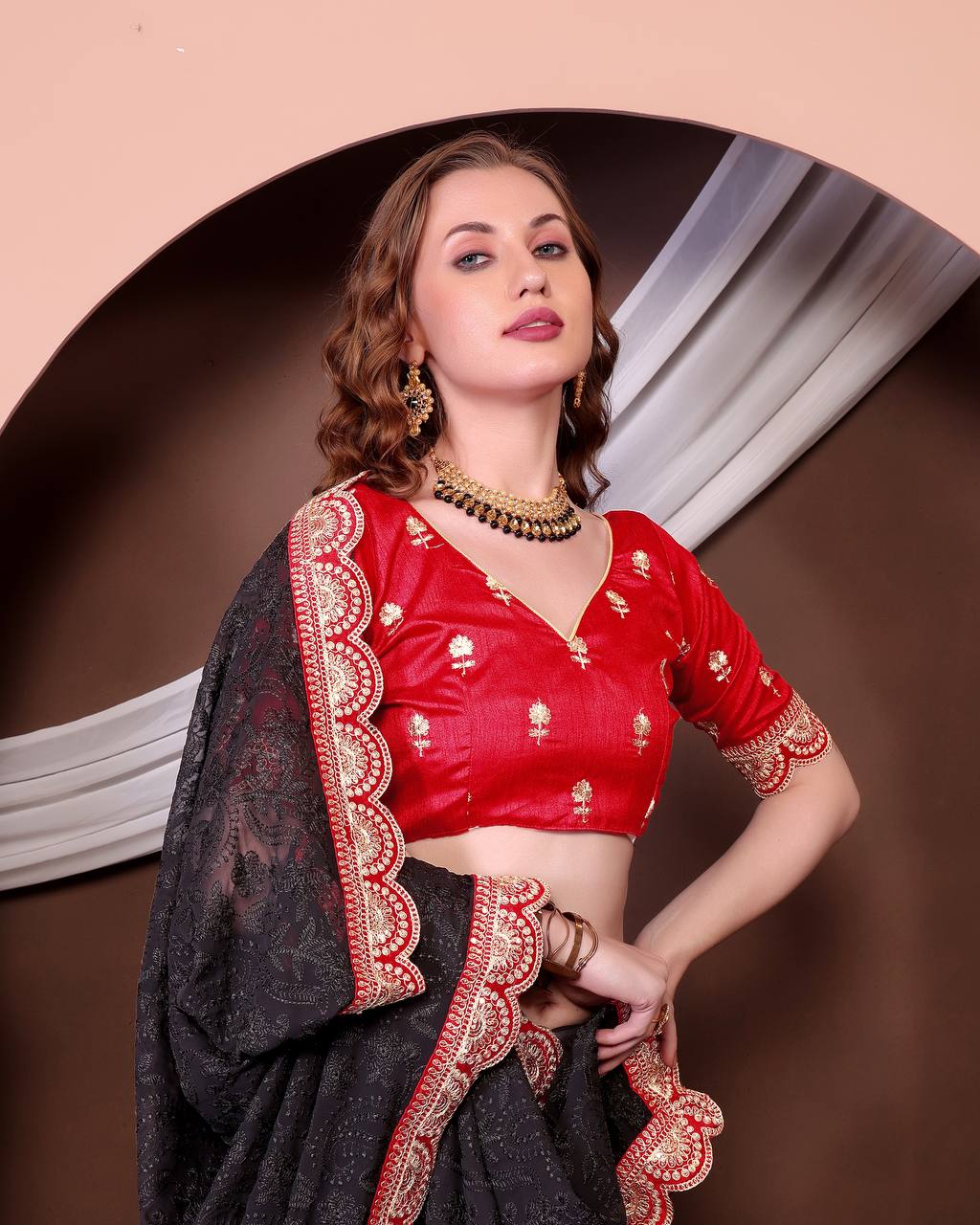 Teeya Creation Black Color Georgette Fabric Chikankari Work Saree | Grocsy