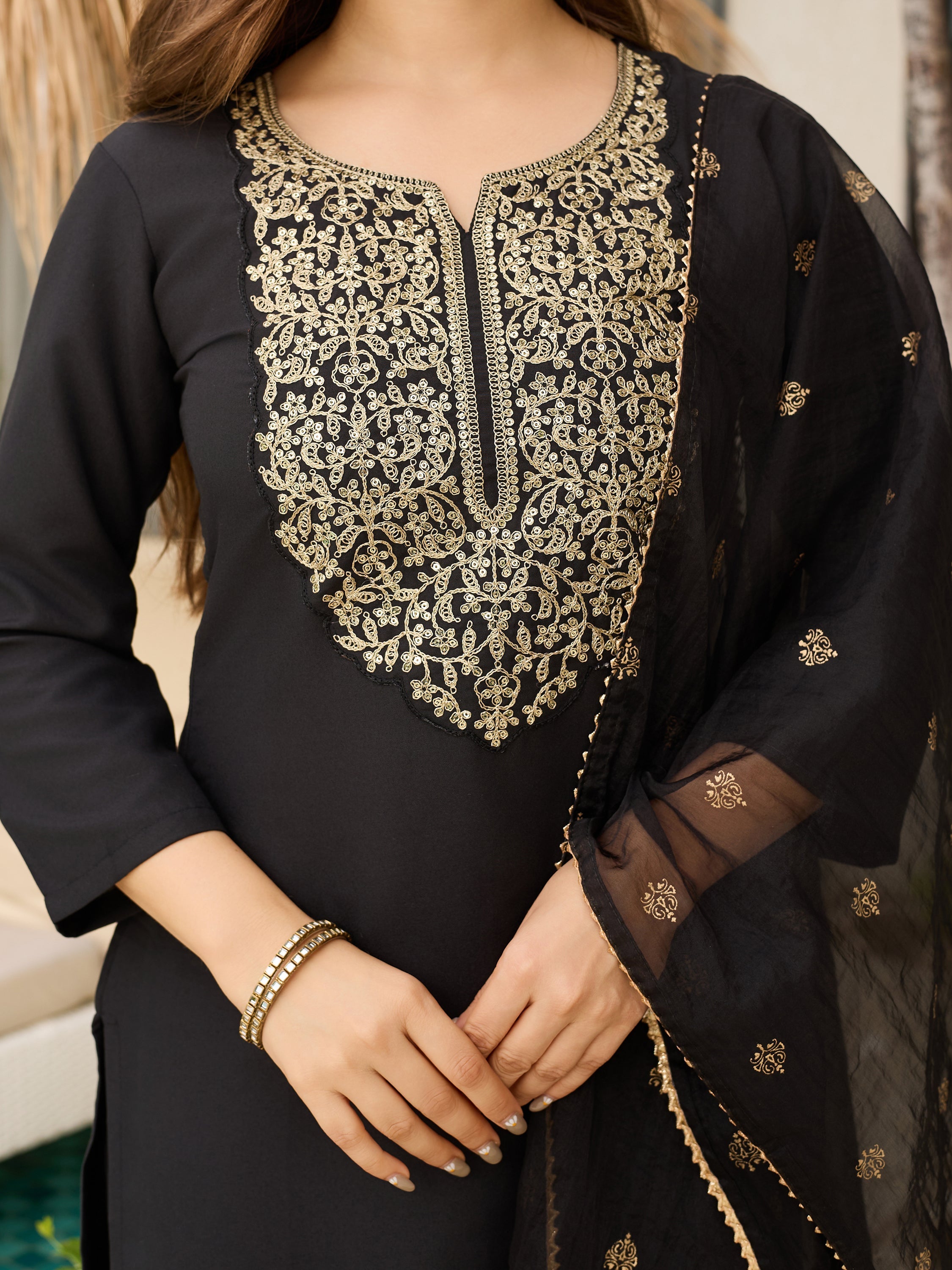 The52 Women Embroidery Work with Viscose Fabric Straight Kurta, Pant and Dupatta Set | Grocsy