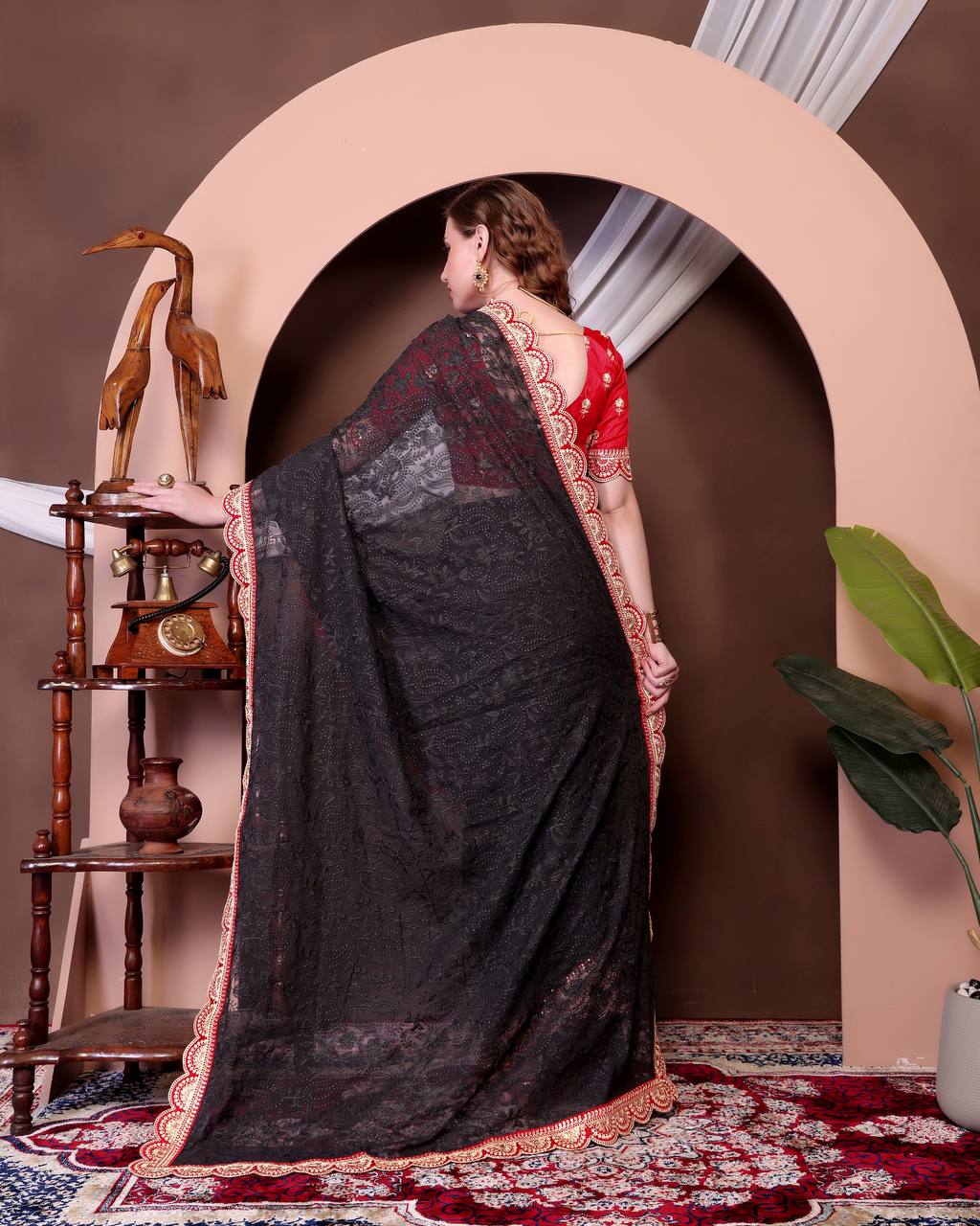 Teeya Creation Black Color Georgette Fabric Chikankari Work Saree | Grocsy
