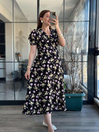 Pimu New Season Baby Collar Viscose Midi Dress - Belted Trend - Black | Grocsy
