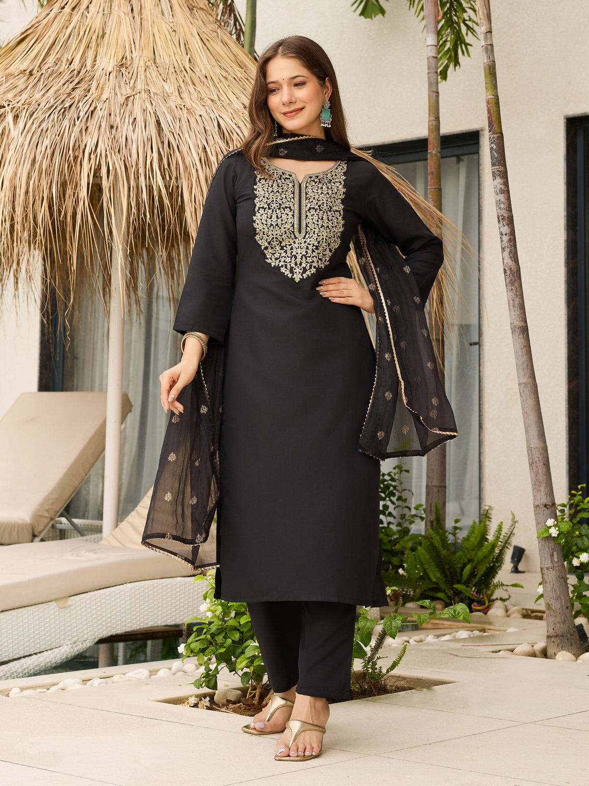 The52 Women Embroidery Work with Viscose Fabric Straight Kurta, Pant and Dupatta Set | Grocsy