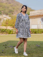 Yufta Black And White Pure Cotton Tie Dye Less Border Tassels Were Dress | Grocsy