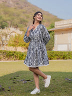 Yufta Black And White Pure Cotton Tie Dye Less Border Tassels Were Dress | Grocsy