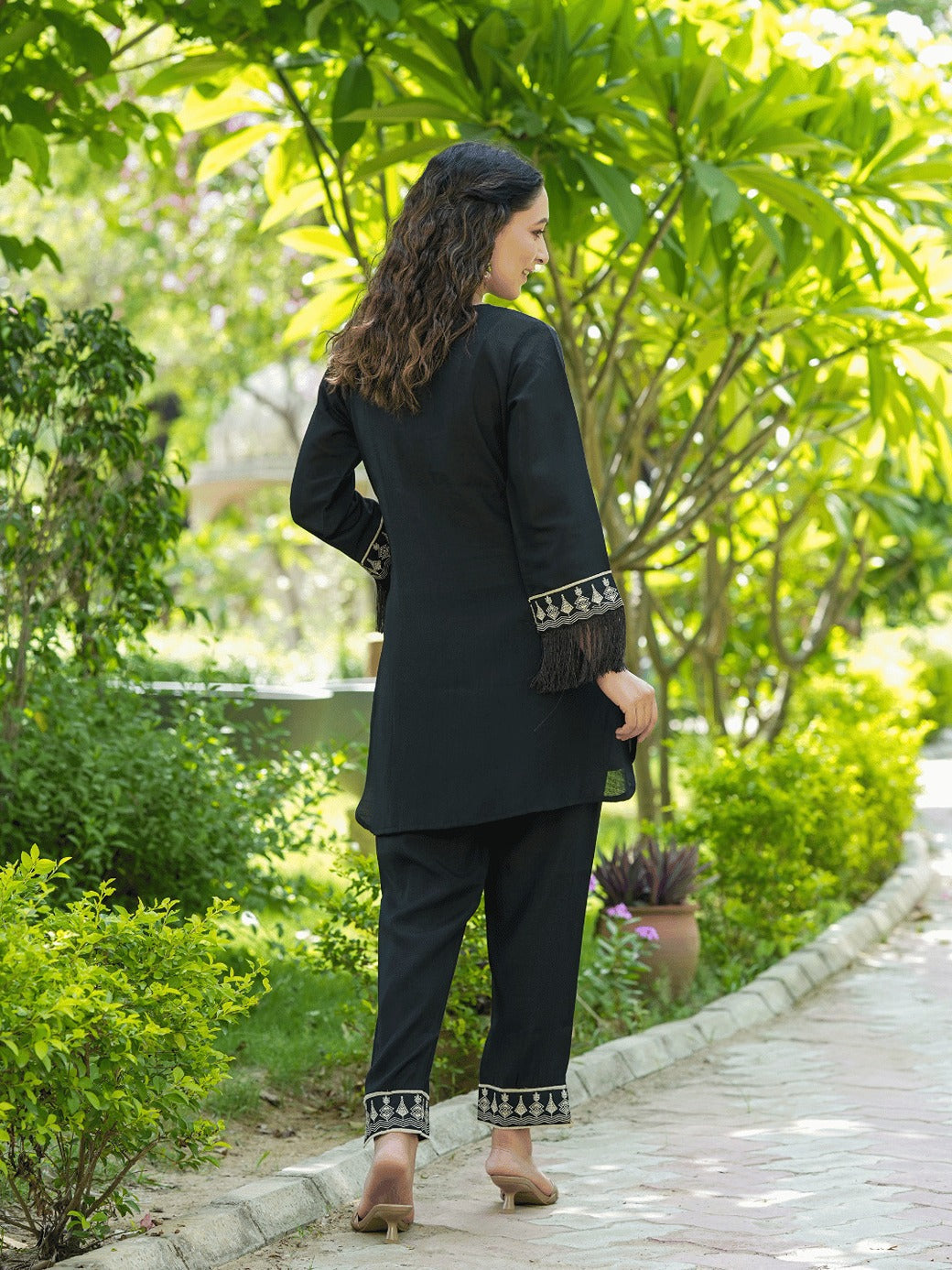 Yufta Black Embroidered Shirt And Trouser Co Ords | Grocsy