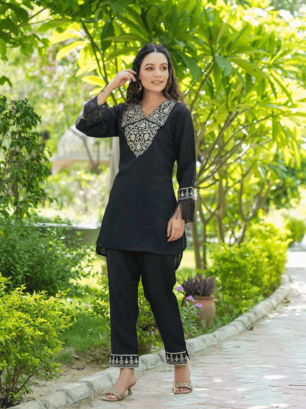 Yufta Black Embroidered Shirt And Trouser Co Ords | Grocsy