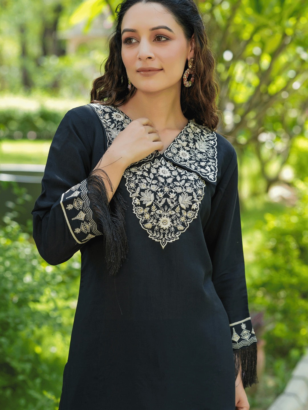 Yufta Black Embroidered Shirt And Trouser Co Ords | Grocsy