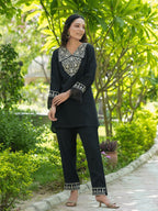 Yufta Black Embroidered Shirt And Trouser Co Ords | Grocsy