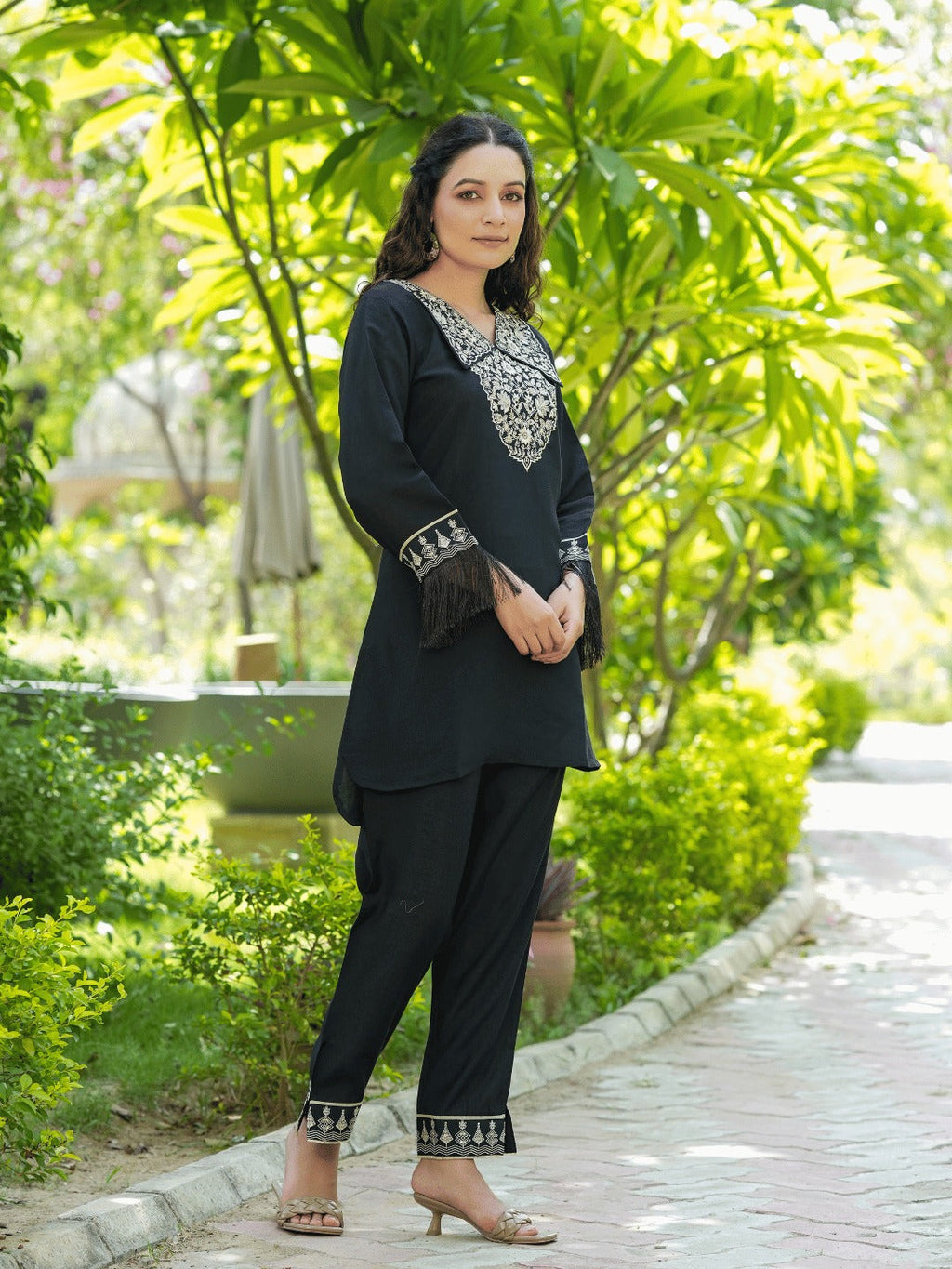 Yufta Black Embroidered Shirt And Trouser Co Ords | Grocsy