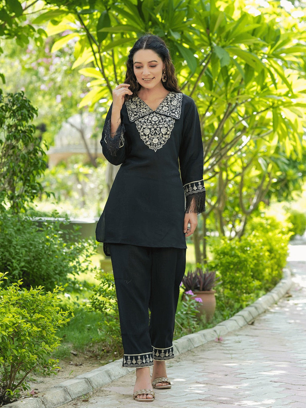 Yufta Black Embroidered Shirt And Trouser Co Ords | Grocsy