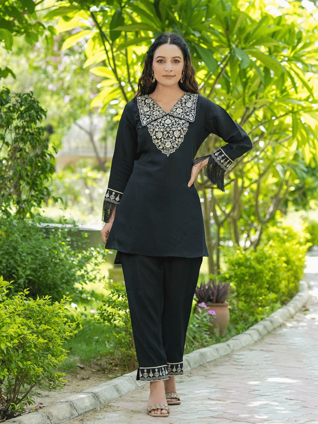 Yufta Black Embroidered Shirt And Trouser Co Ords | Grocsy