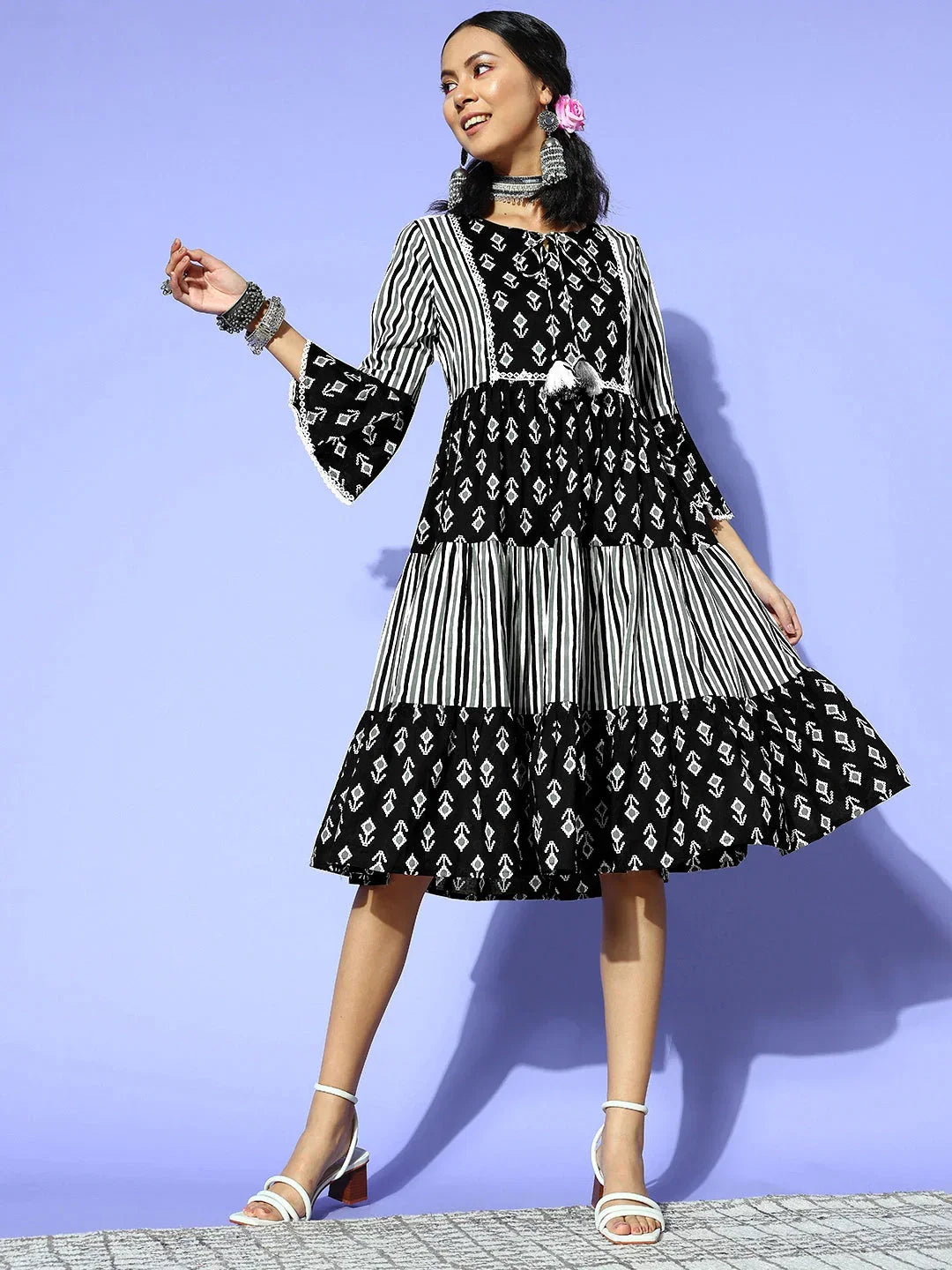 Yufta Black Ethnic Motifs Indie Gal Dress | Grocsy
