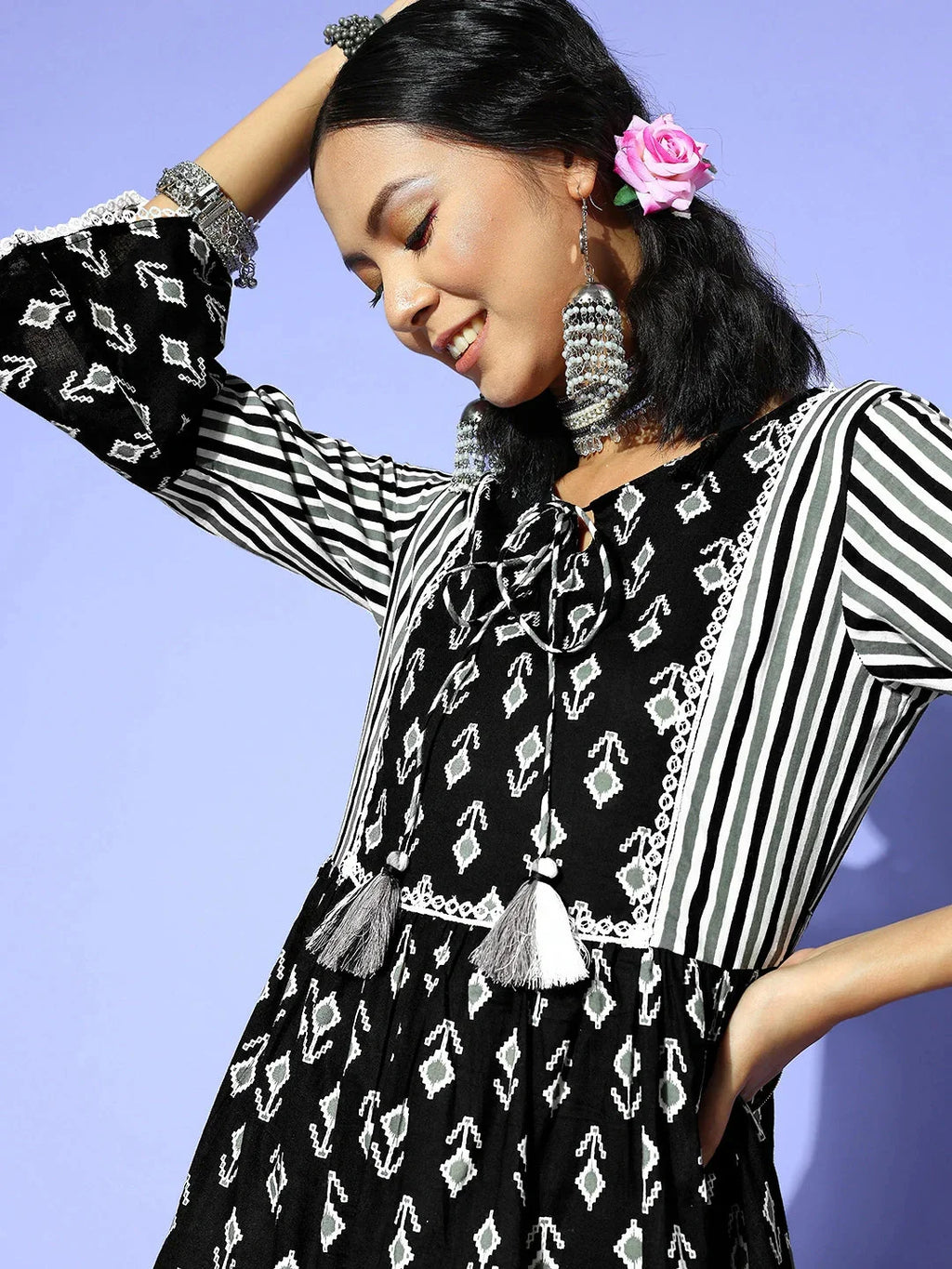 Yufta Black Ethnic Motifs Indie Gal Dress | Grocsy