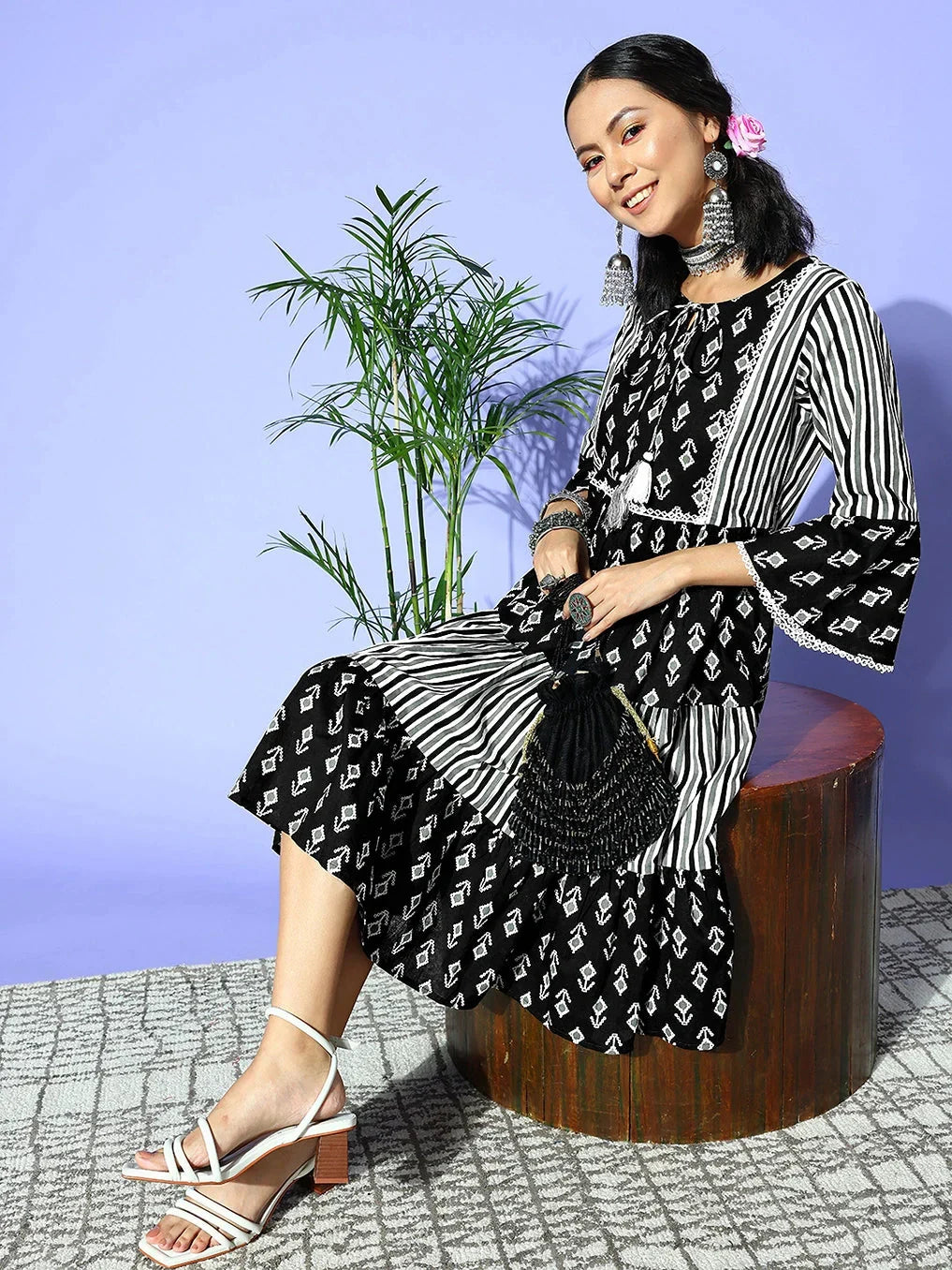 Yufta Black Ethnic Motifs Indie Gal Dress | Grocsy