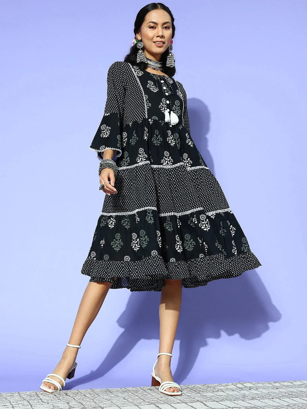Yufta Black Ethnic Motifs Indie Gal Dress | Grocsy