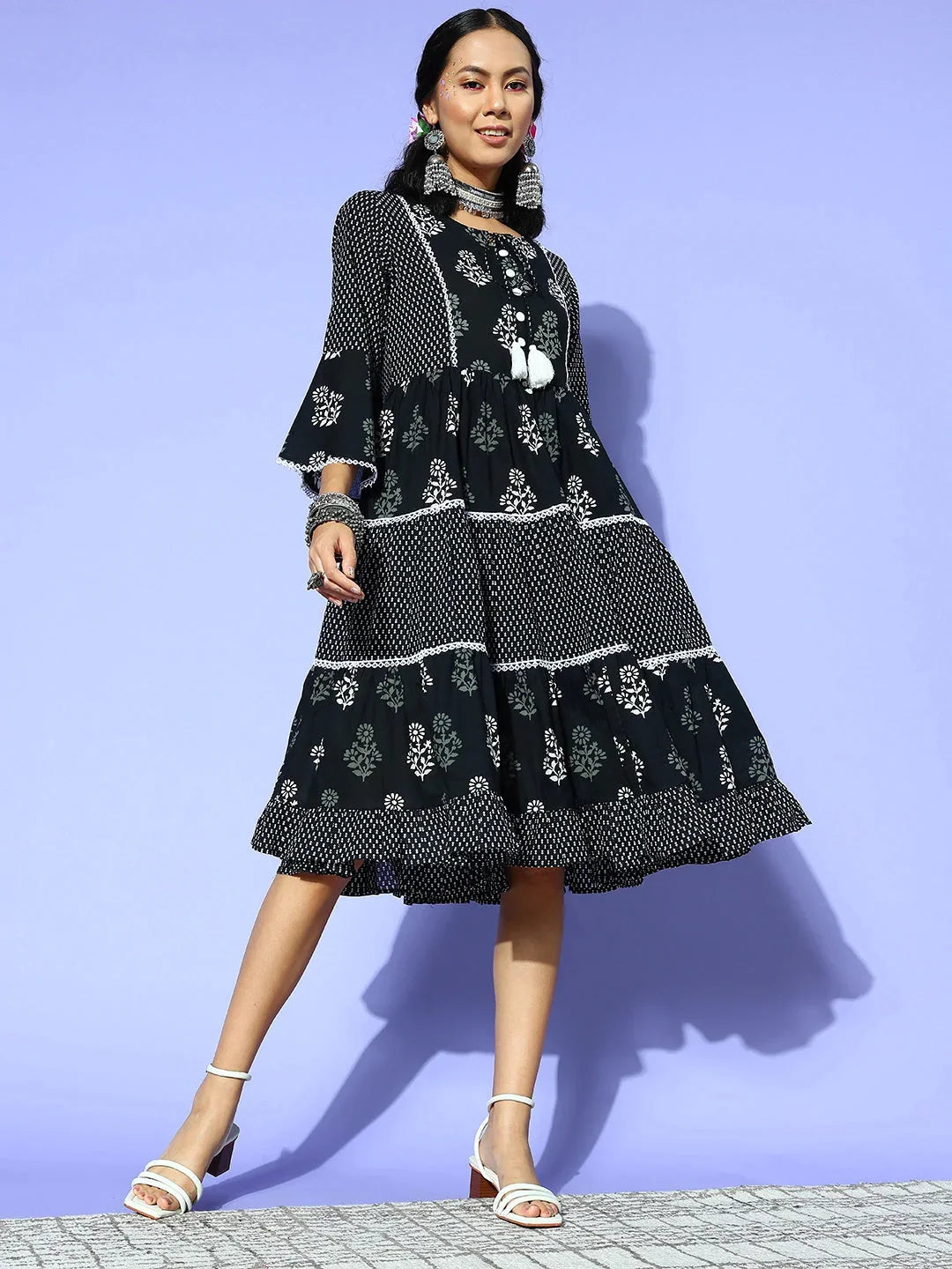 Yufta Black Ethnic Motifs Indie Gal Dress | Grocsy