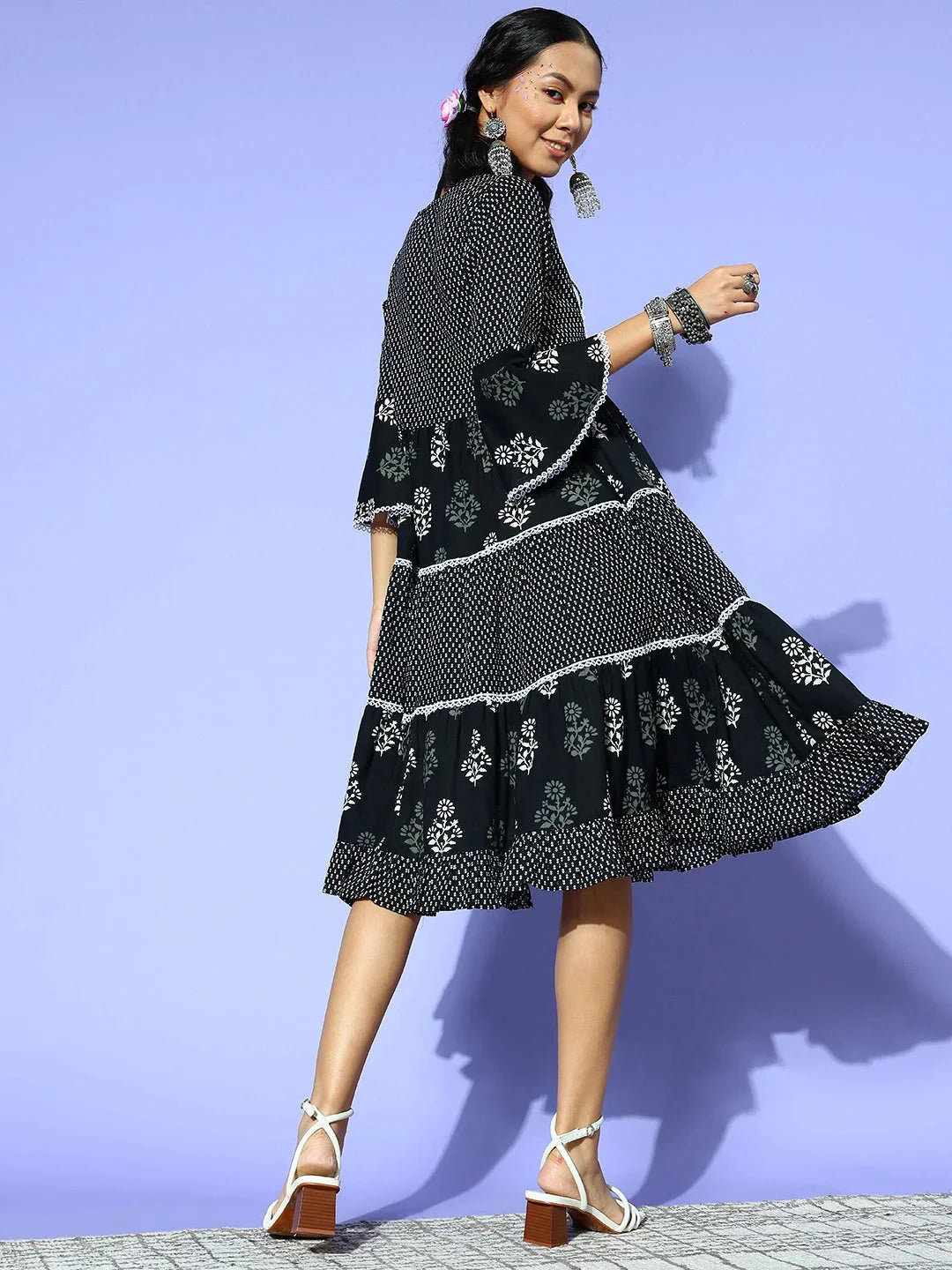 Yufta Black Ethnic Motifs Indie Gal Dress | Grocsy