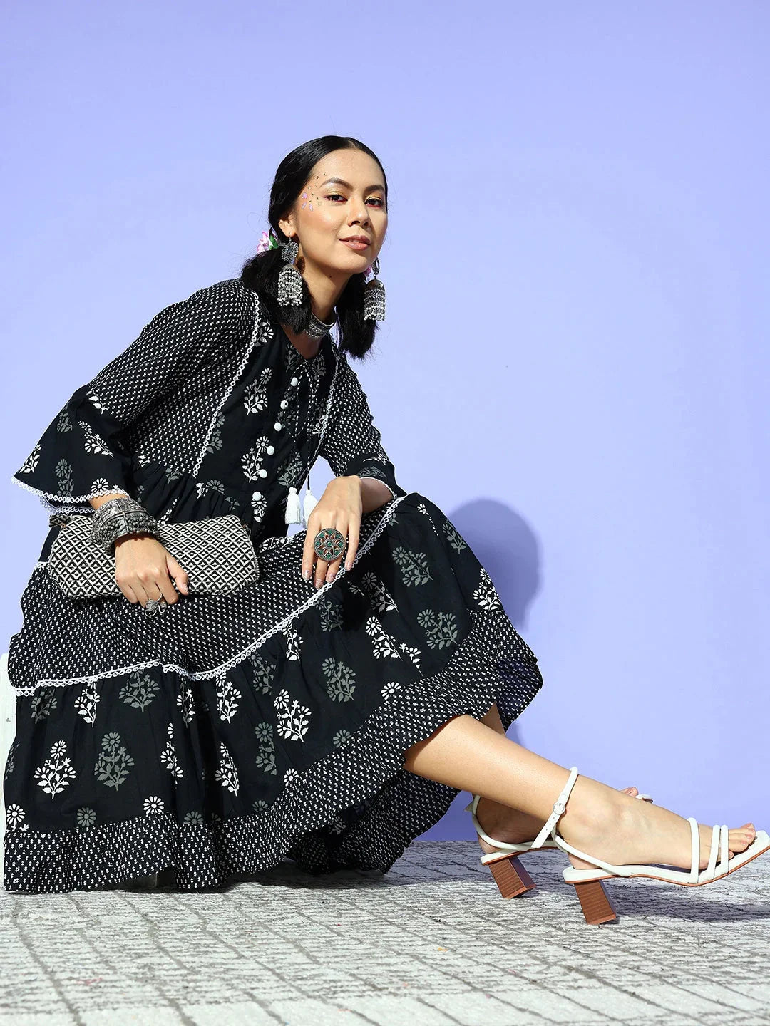 Yufta Black Ethnic Motifs Indie Gal Dress | Grocsy